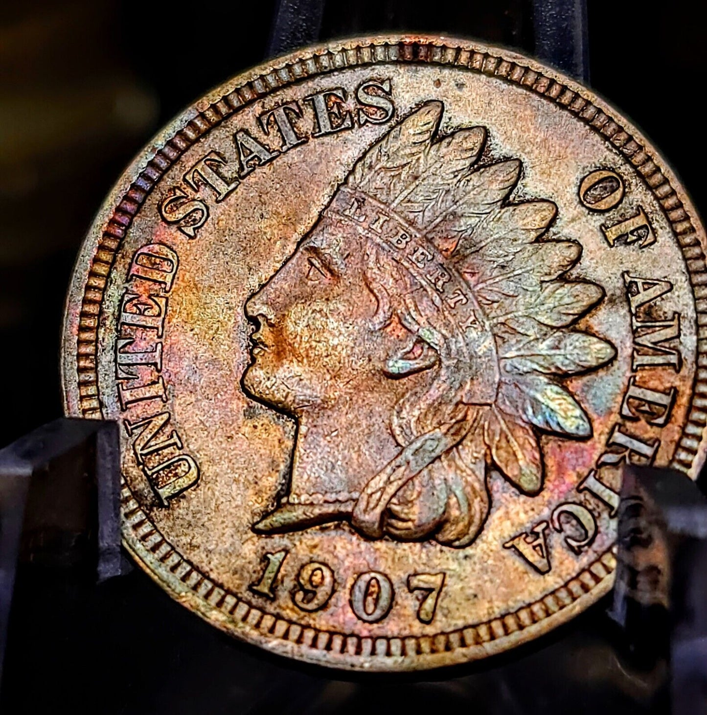 1907 Indian Head Cen Bu Rainbow Toned 4 Diamonds