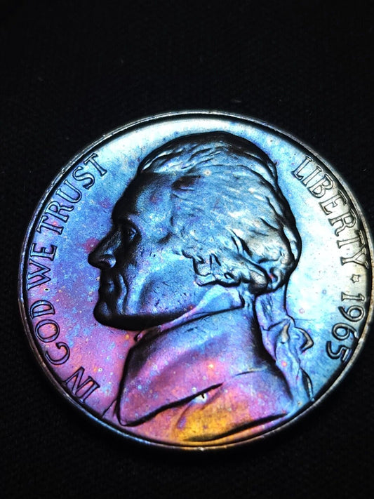 1965 Jefferson Nickel Bu Rainbow Toned