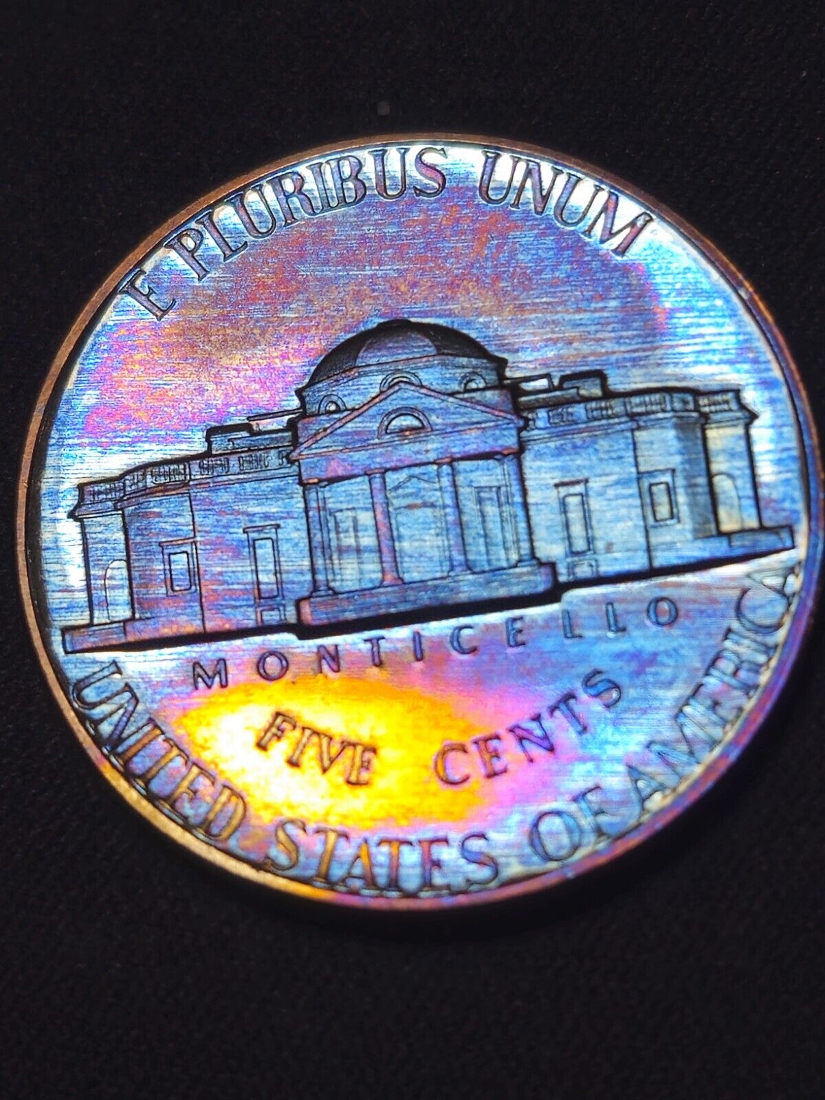 1973-S Rainbow Toned Jefferson Nickel Proof Bu