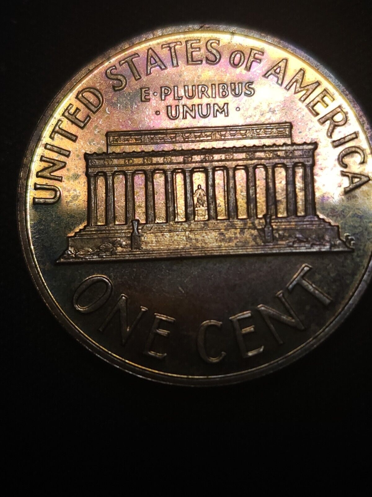 1961 Lincoln Memorial Penny Proof Rainbow Toned