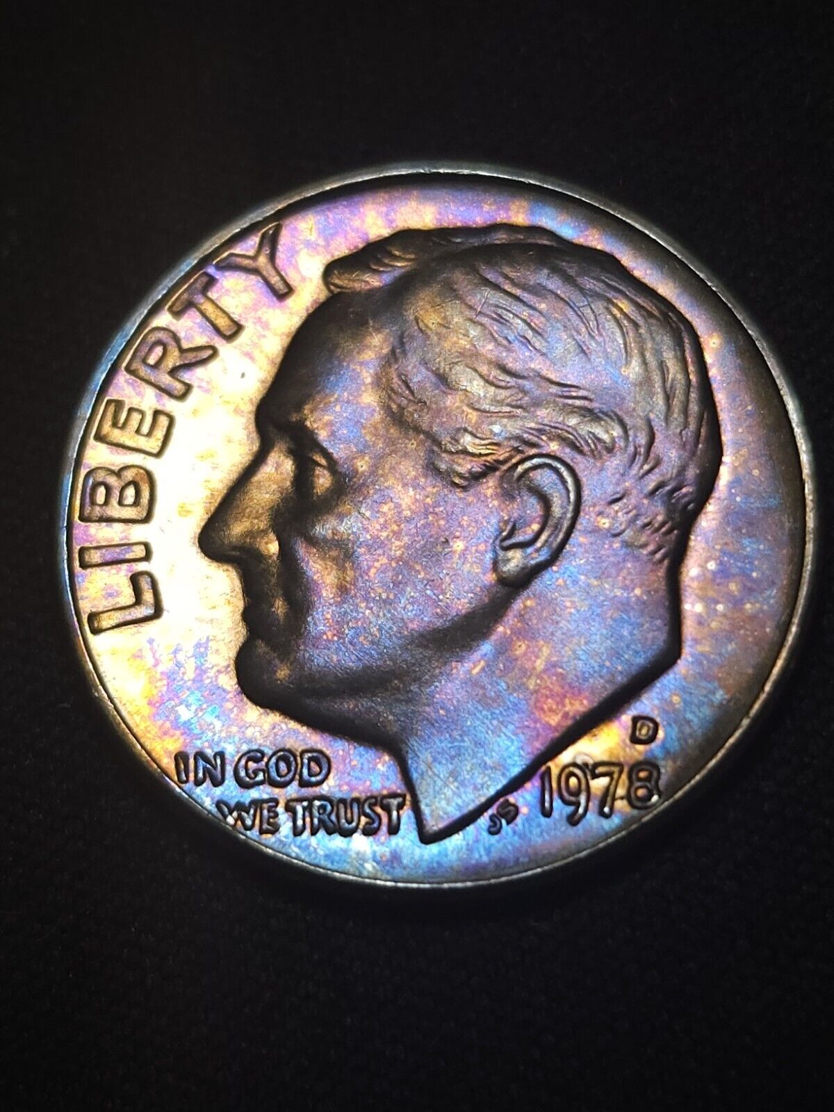 1978 D Roosevelt Dime Bu Rainbow Toned