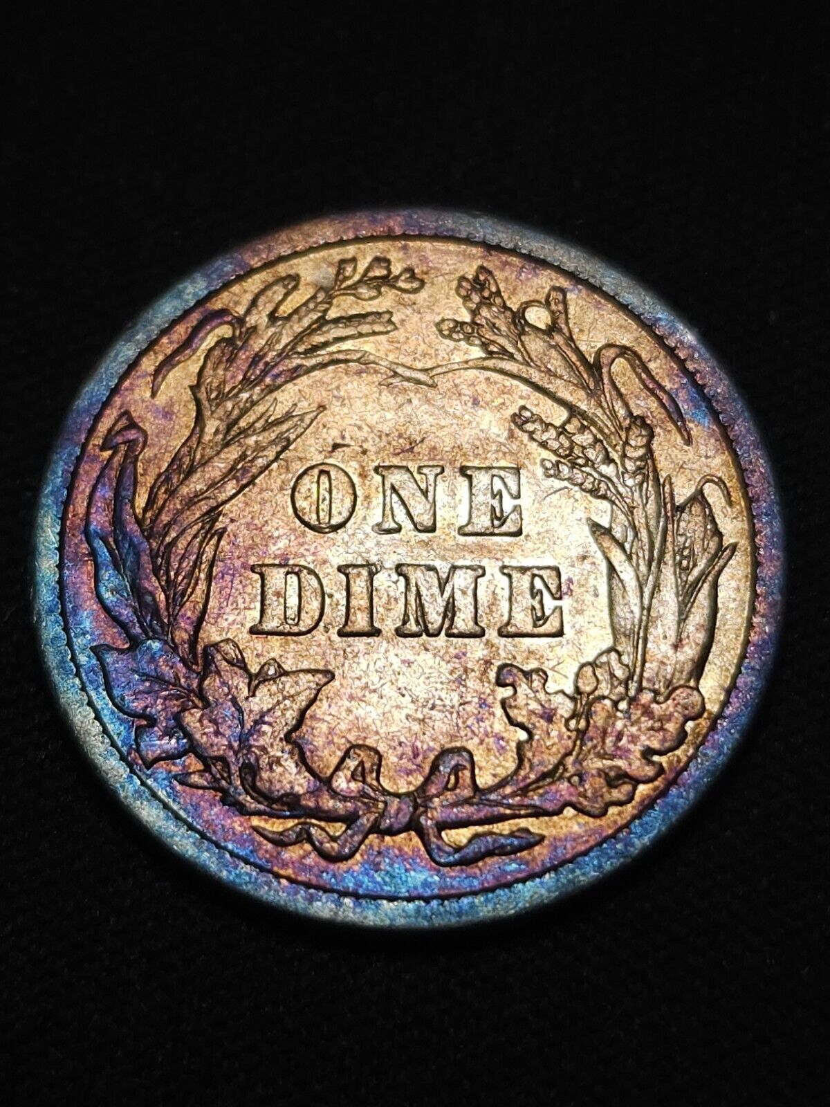 1904 Barber Dime Rainbow Toned