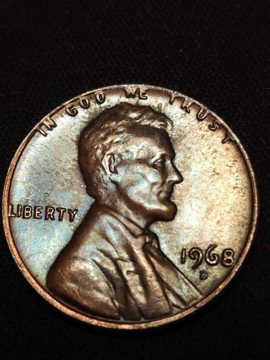 1968 D Lincoln Memorial Cent Bu Rainbow Toned
