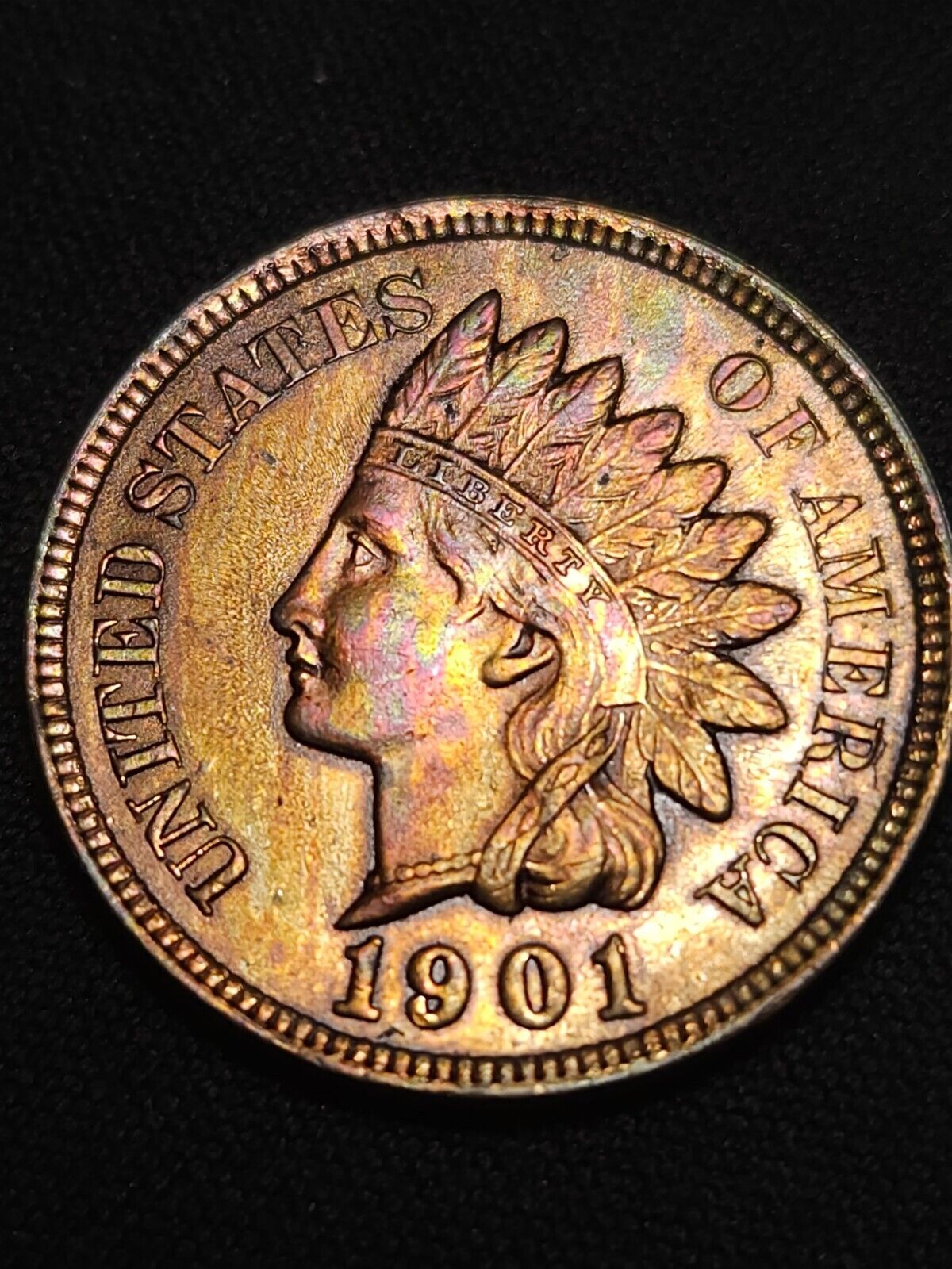 1901 Indian Head Bu Gem Rainbow Toned