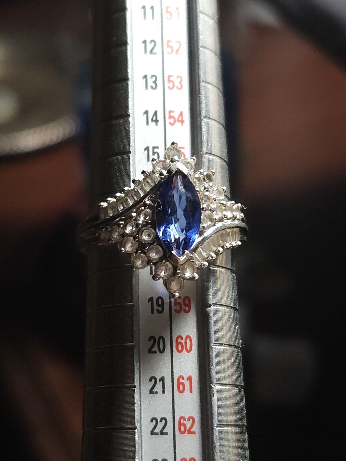 925 Sterling Silver Blue Spinel White Topaz Statement Anniversary Ring Size 8