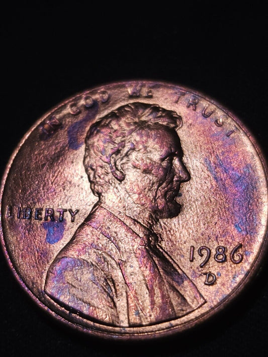 1986 D Toned Bu Gem Lincoln Memorial Cent Errors & Oddities
