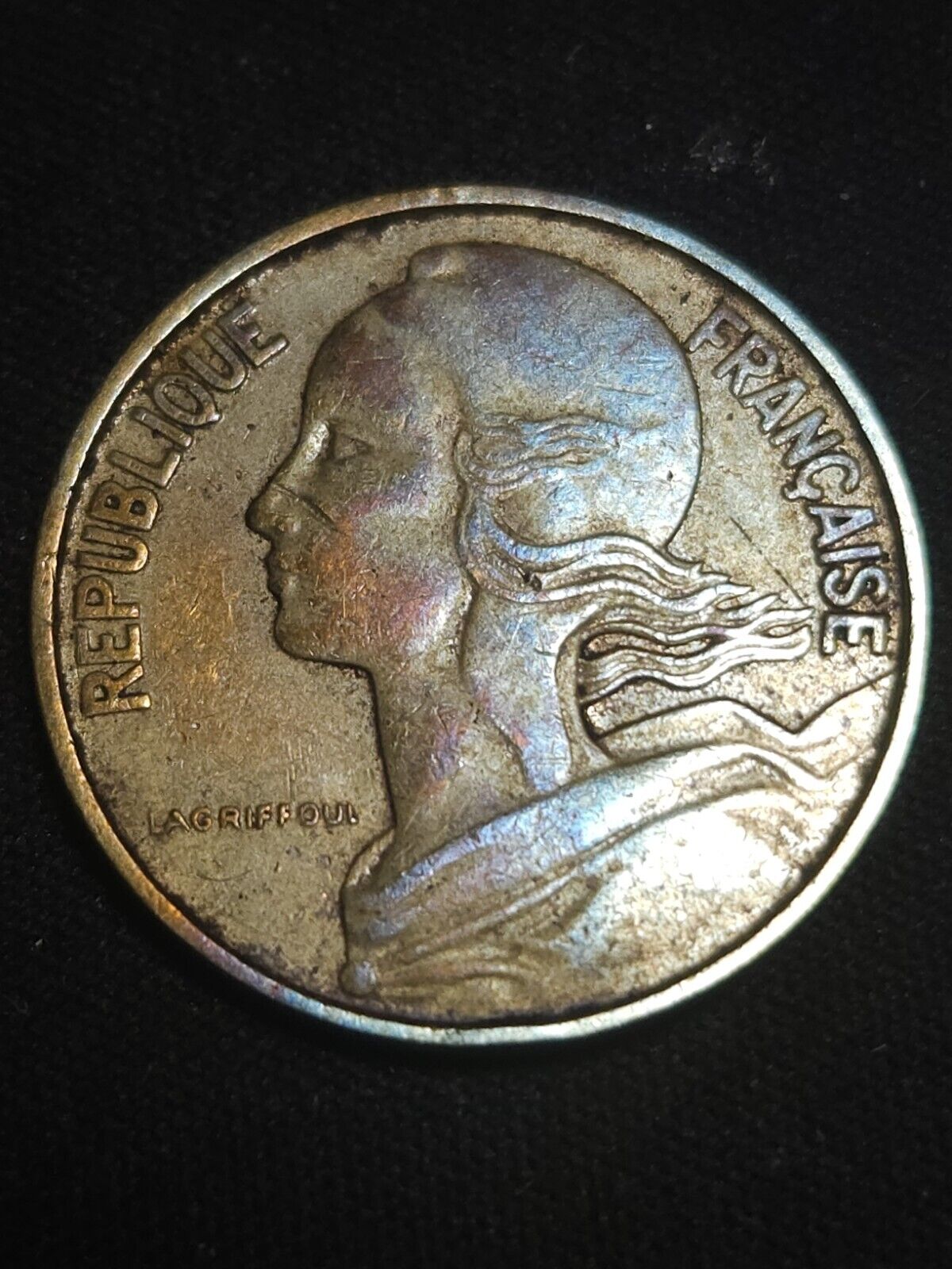 1963 France 10 Centimes Rainbow Toned