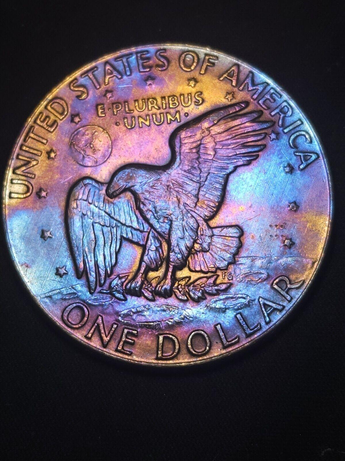 1974 D Eisenhower Dollar Bu Rainbow Toned