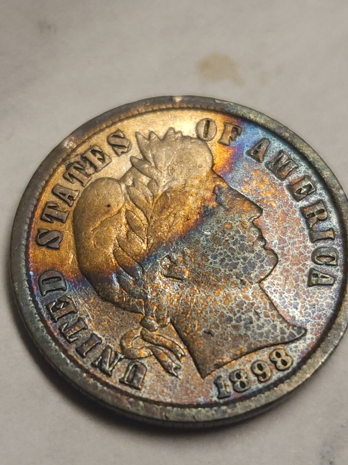 1898 Barber Dime Monster Toned