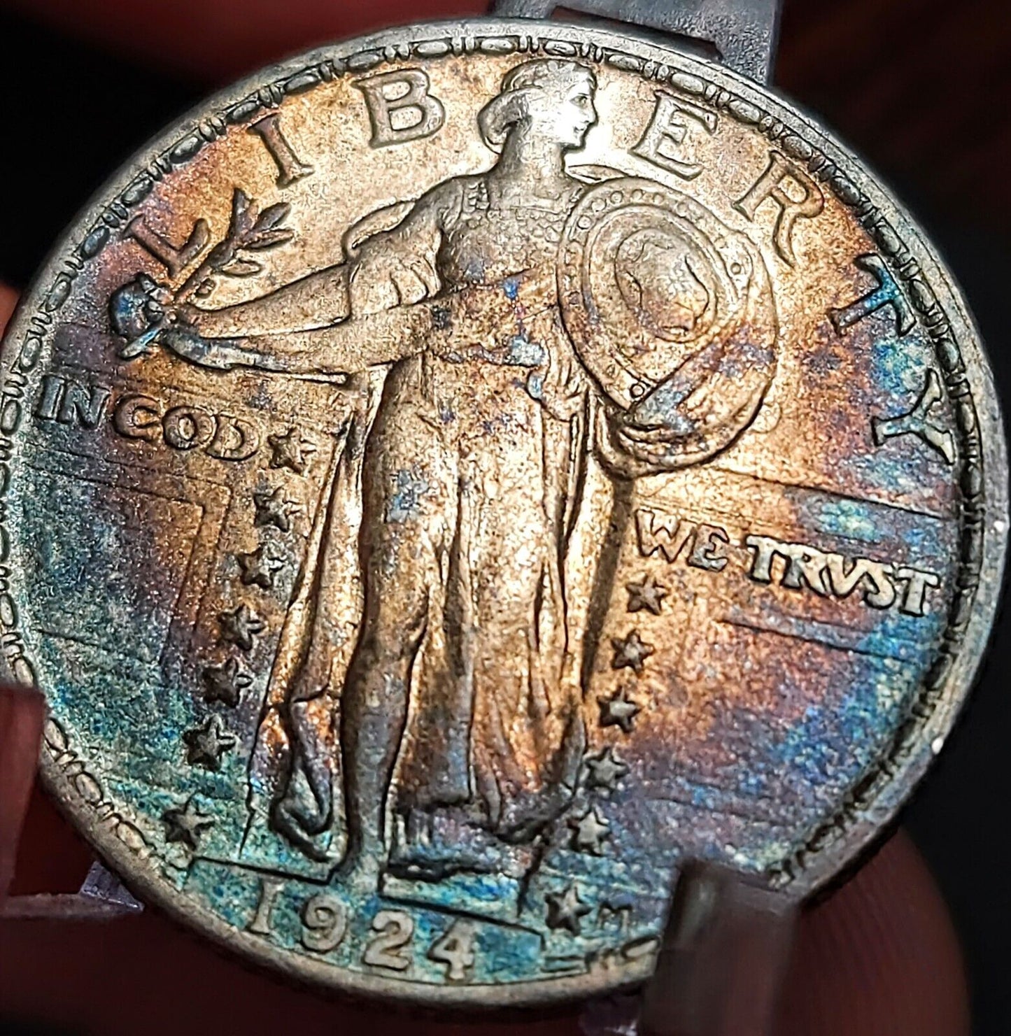 1924 Standing Liberty Quarte Au Monster Toned