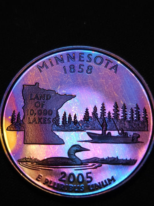 2005 S Proof Minnesota State Quarte Bu Rainbow Toned