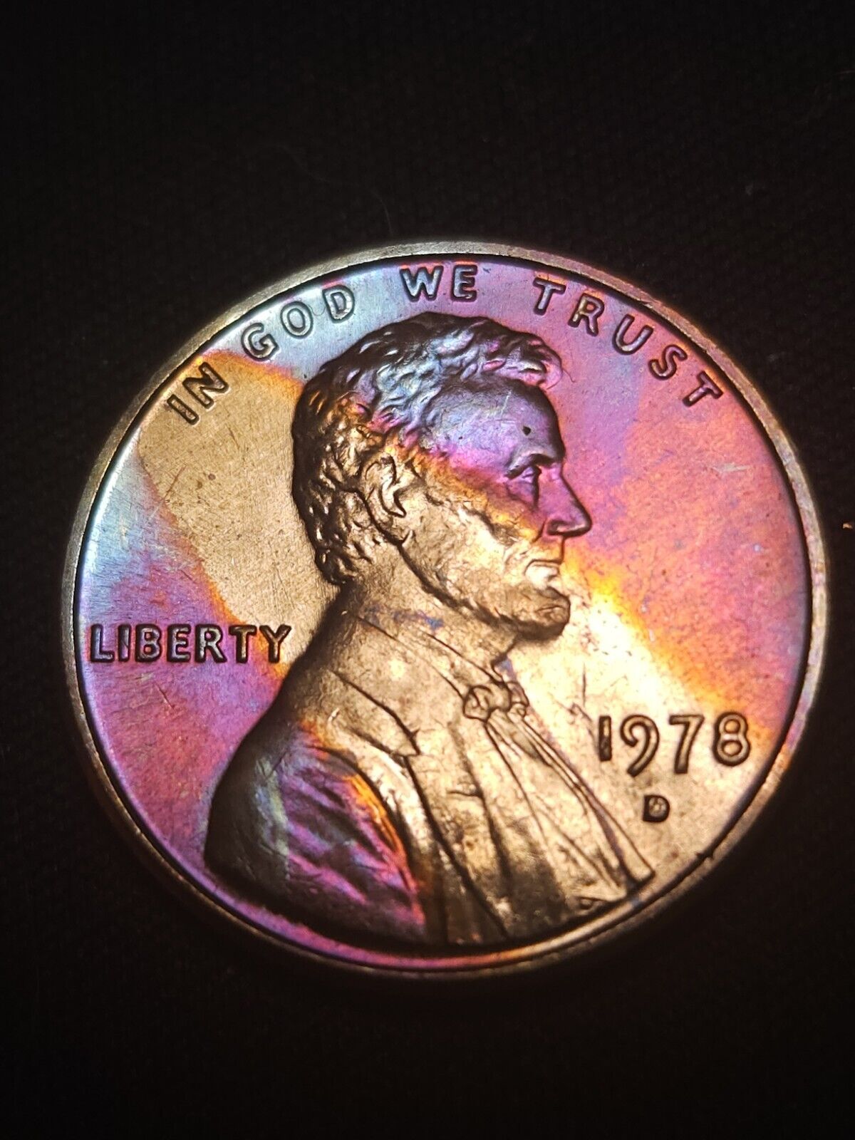 1978 D Lincoln Memorial Cen Bu Rainbow Toned