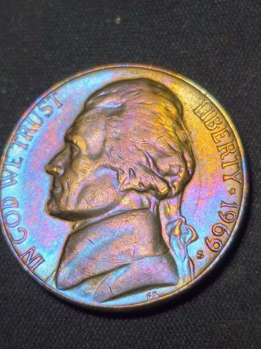 1969-S Rainbow Toned Jefferson Nickel