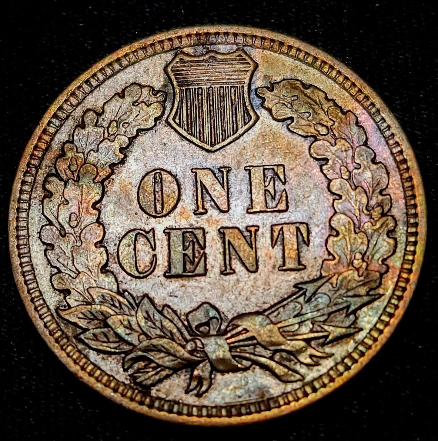 1907 Indian Head Cen Bu Rainbow Toned 4 Diamonds