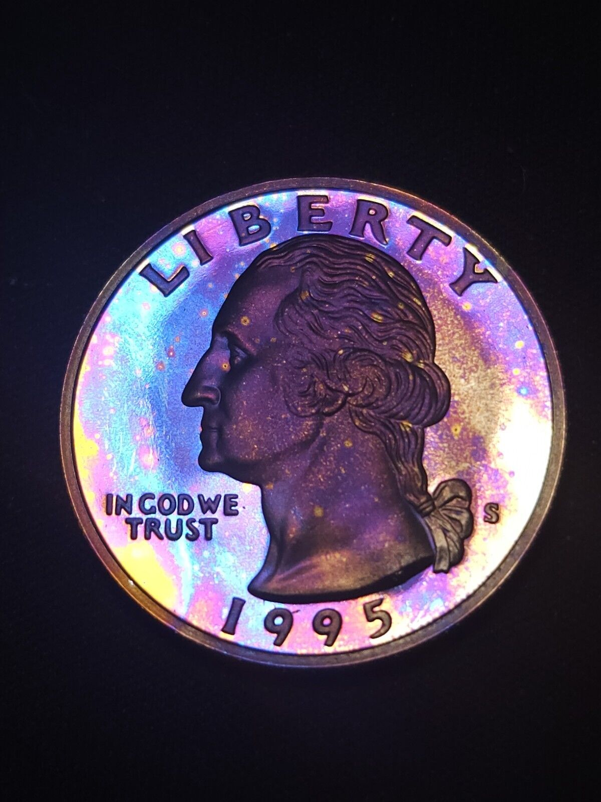 1995 S Washington 25c Proof Bu Rainbow Toned