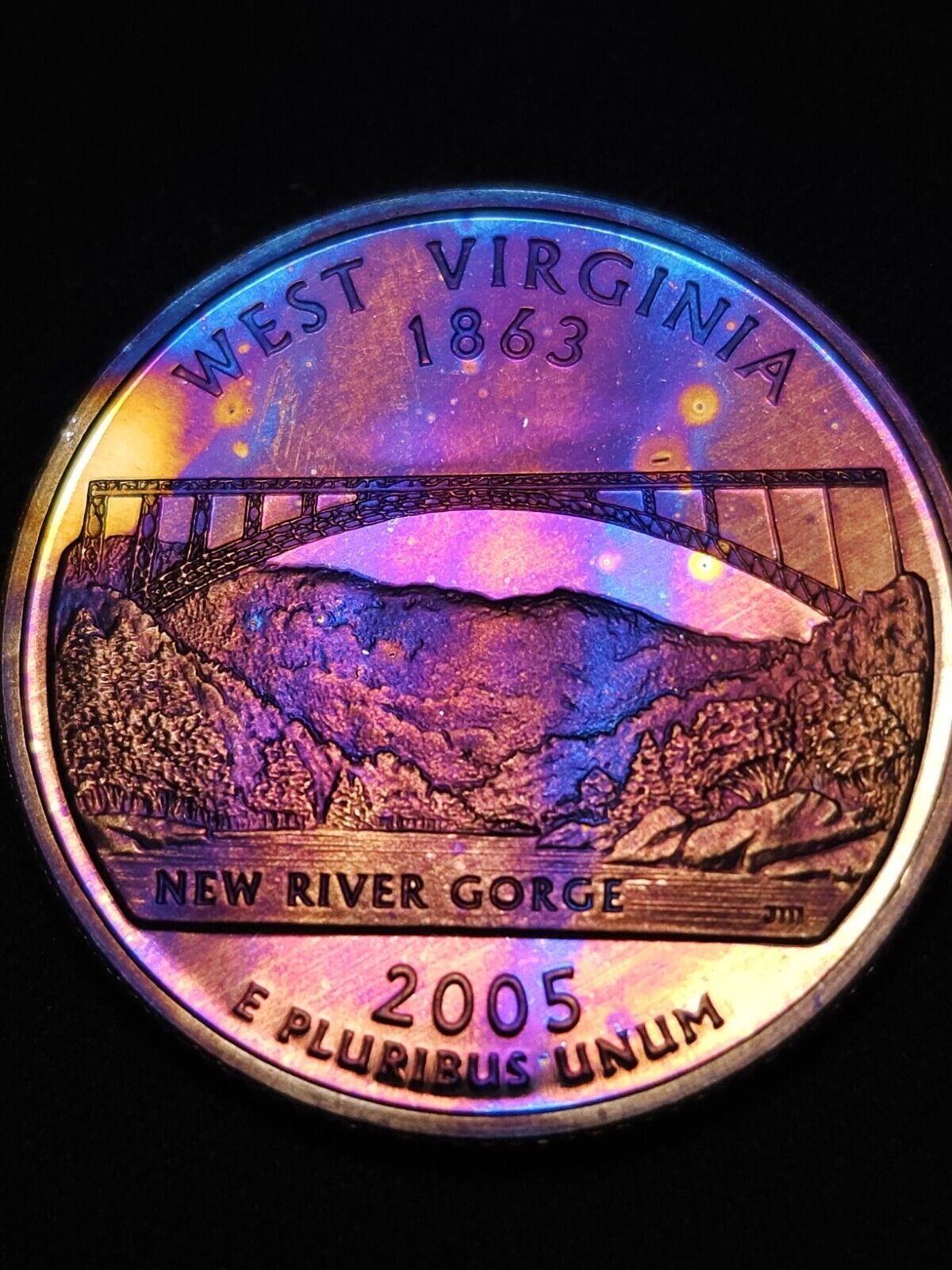 2005 S West Virginia State Quarte Proof Rainbow Toned