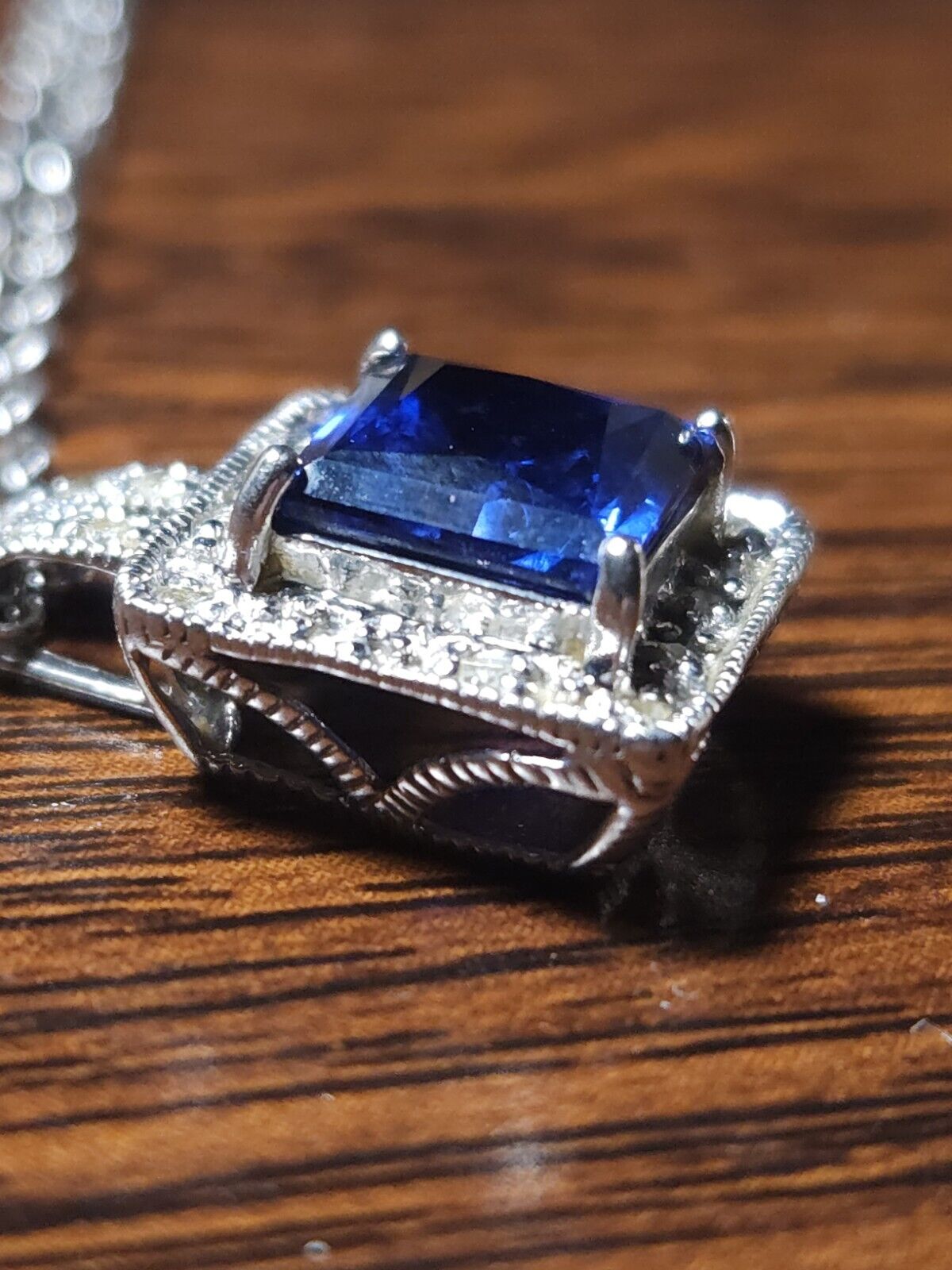 WHITE GOLD  LAB-CREATED SAPPHIRE AND NATURAL DIAMONDS PENDANT NECKLACE