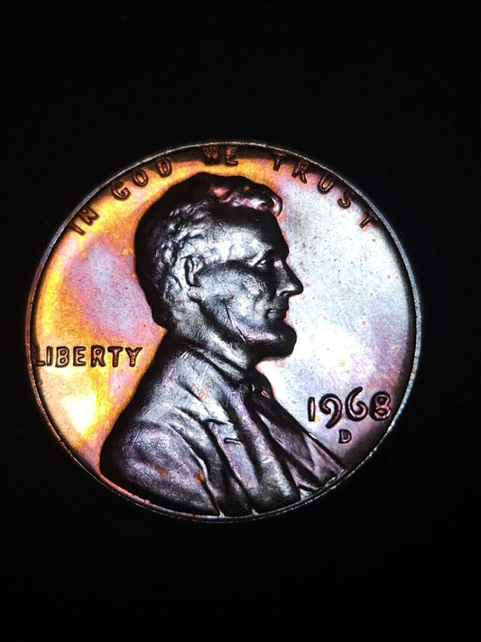 1968 D Lincoln Memorial Cent Bu Rainbow Toned Errors & Oddities