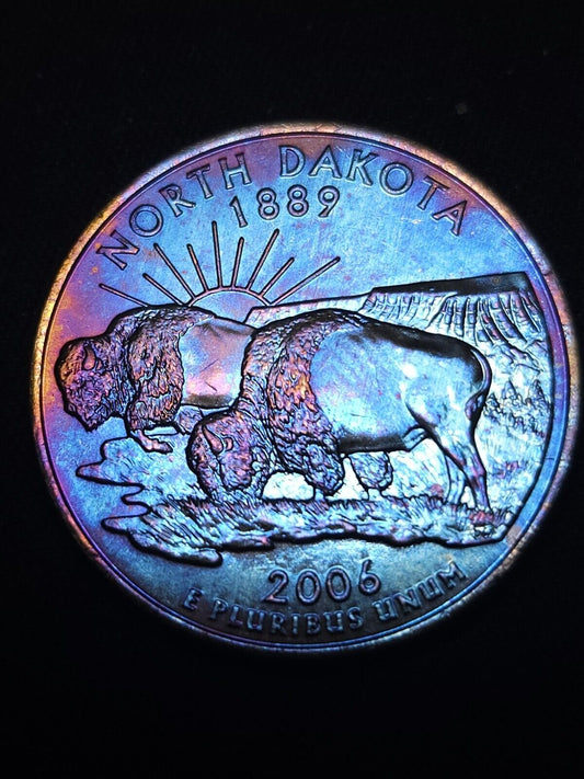 2006 D North Dakota State Quarter Bu Rainbow Toned - ErrorsandOddities33