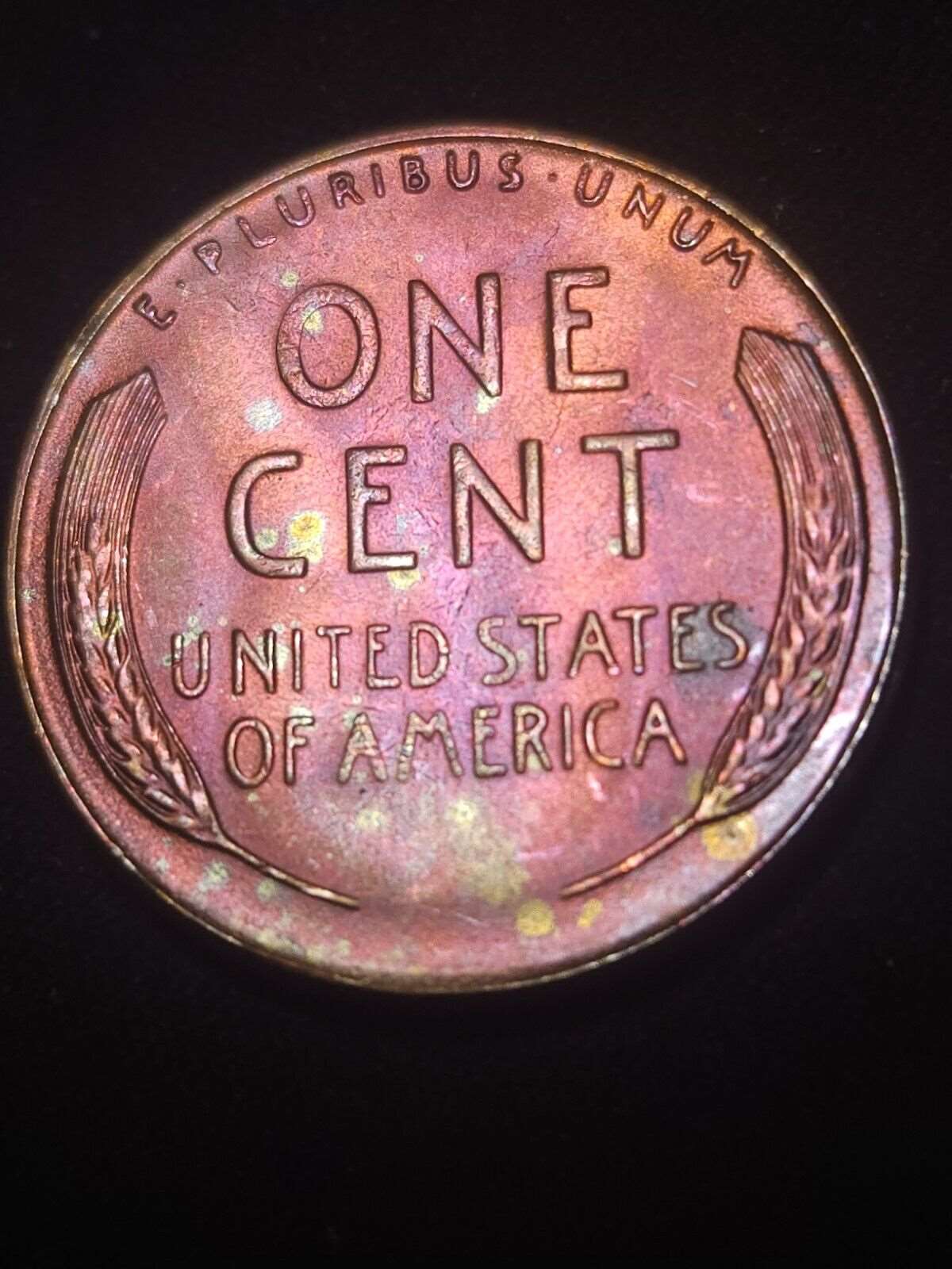 1954 S Lincoln Wheat Cent Bu Rainbow Toned
