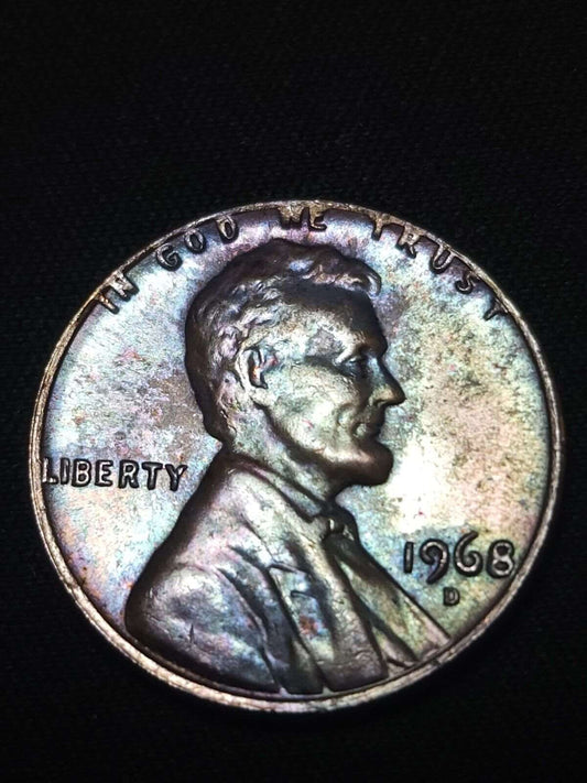 1968 D Lincoln Memorial Cent Rainbow Toned