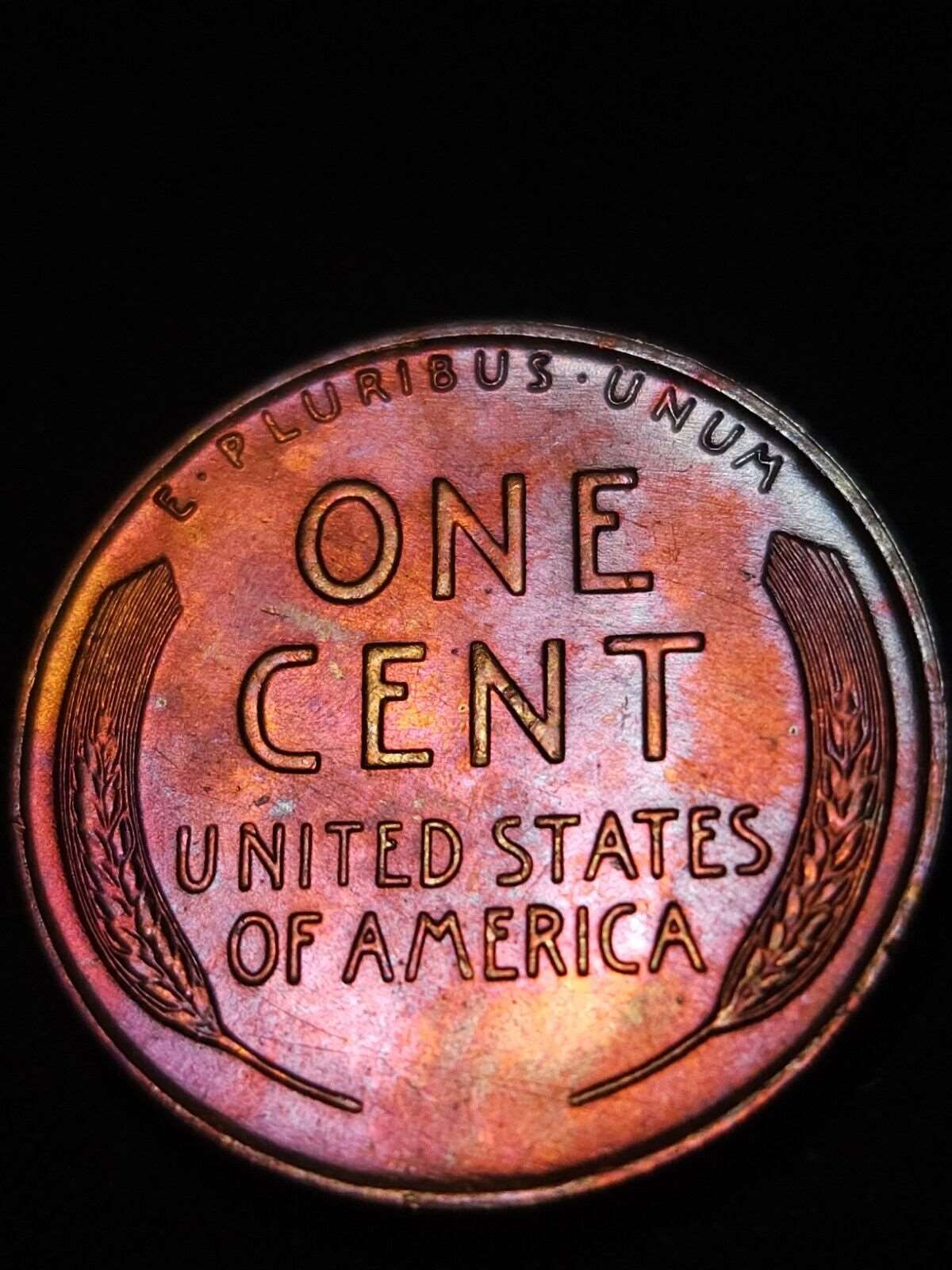 1954-D Rainbow Toned Lincoln Wheat Cent Bu