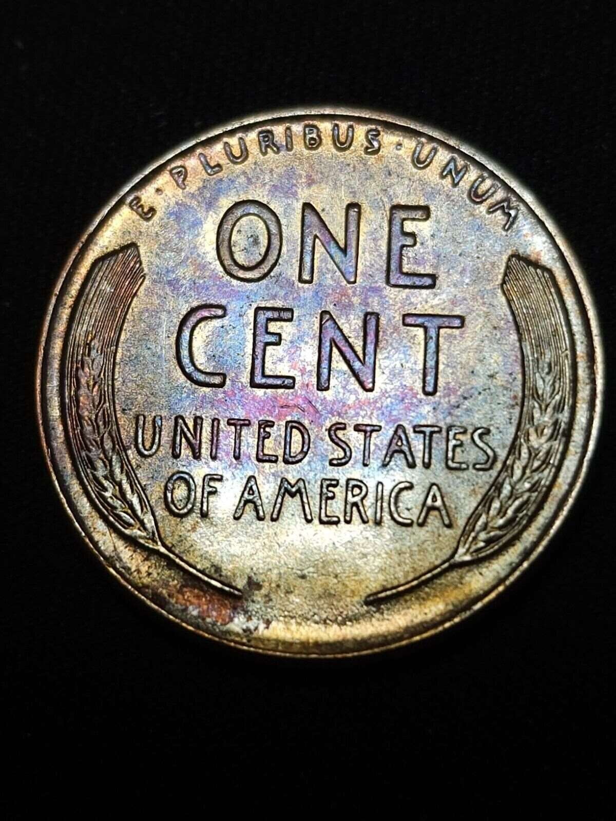 1937 Lincoln Wheat Cent Bu Rainbow Toned