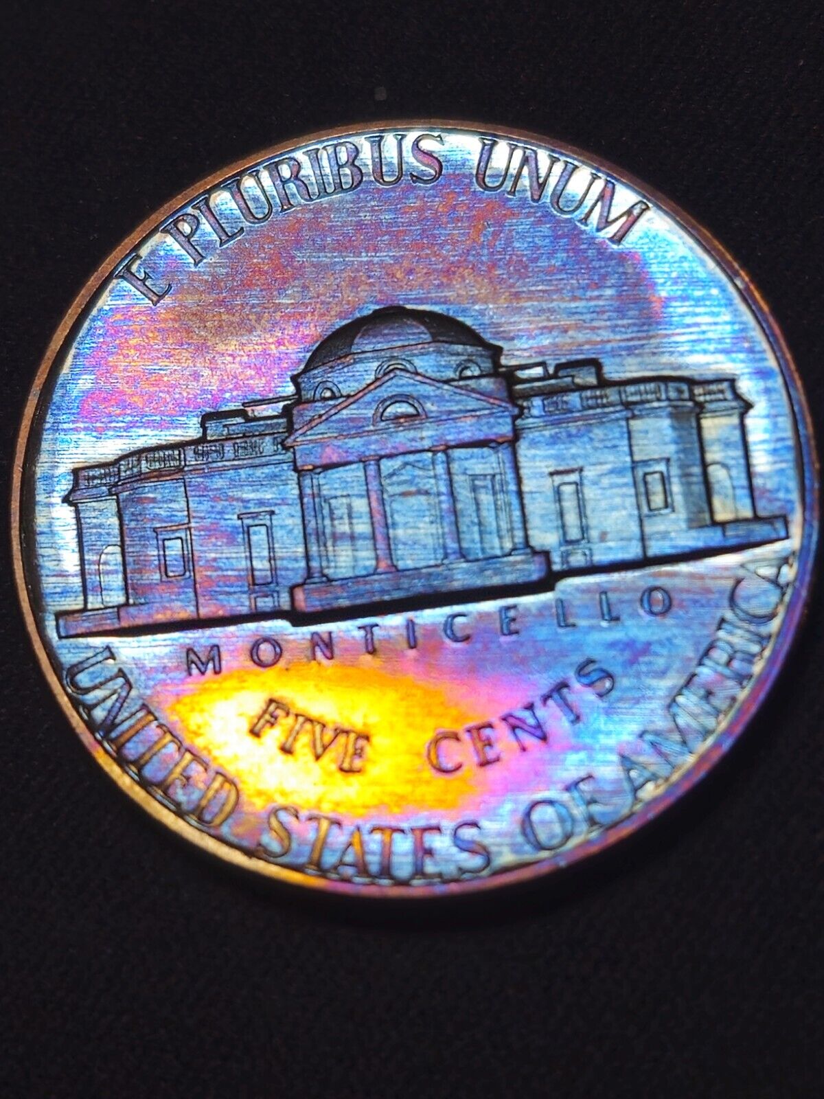 1973-S Rainbow Toned Jefferson Nickel Proof Bu