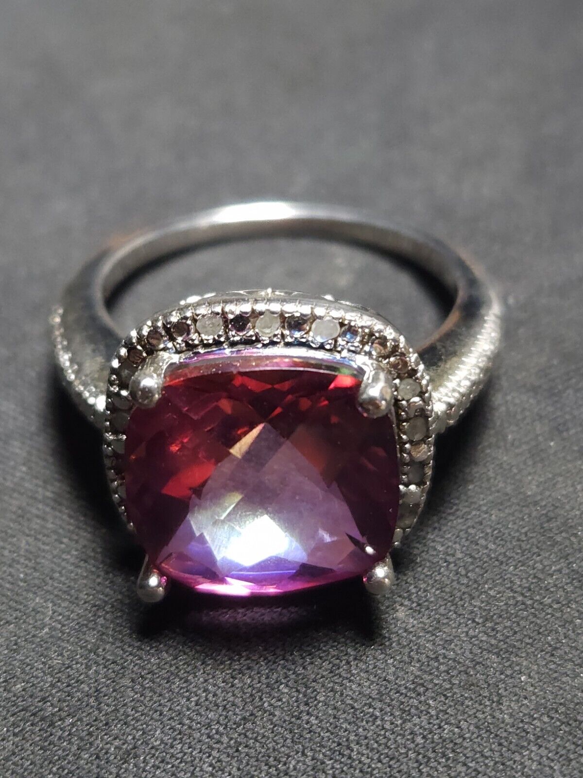 925 Sterling Silver Pink Topaz Halo Ring With Diamonds Size 8