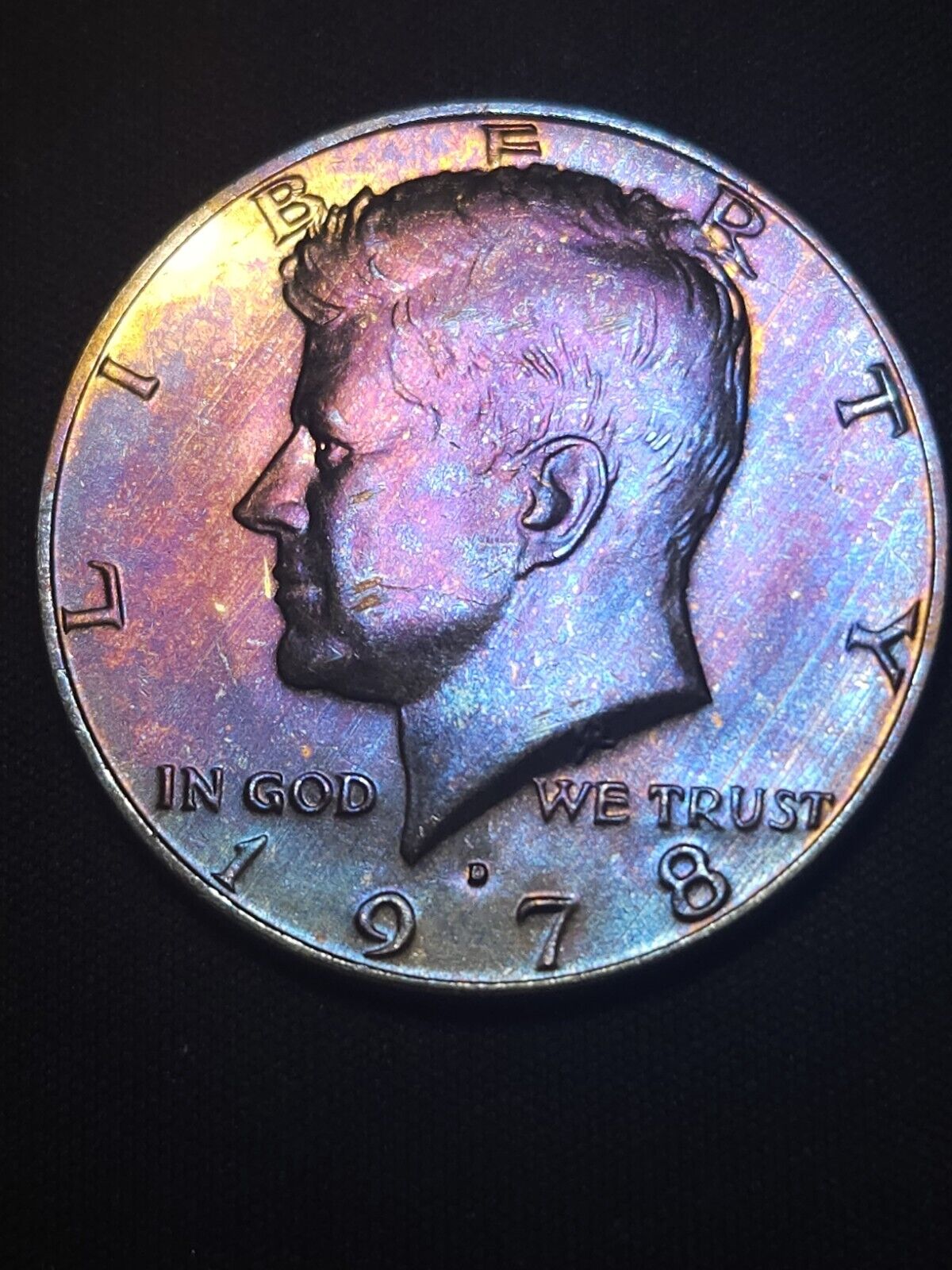 1978 D Kennedy Half Bu Rainbow Toned