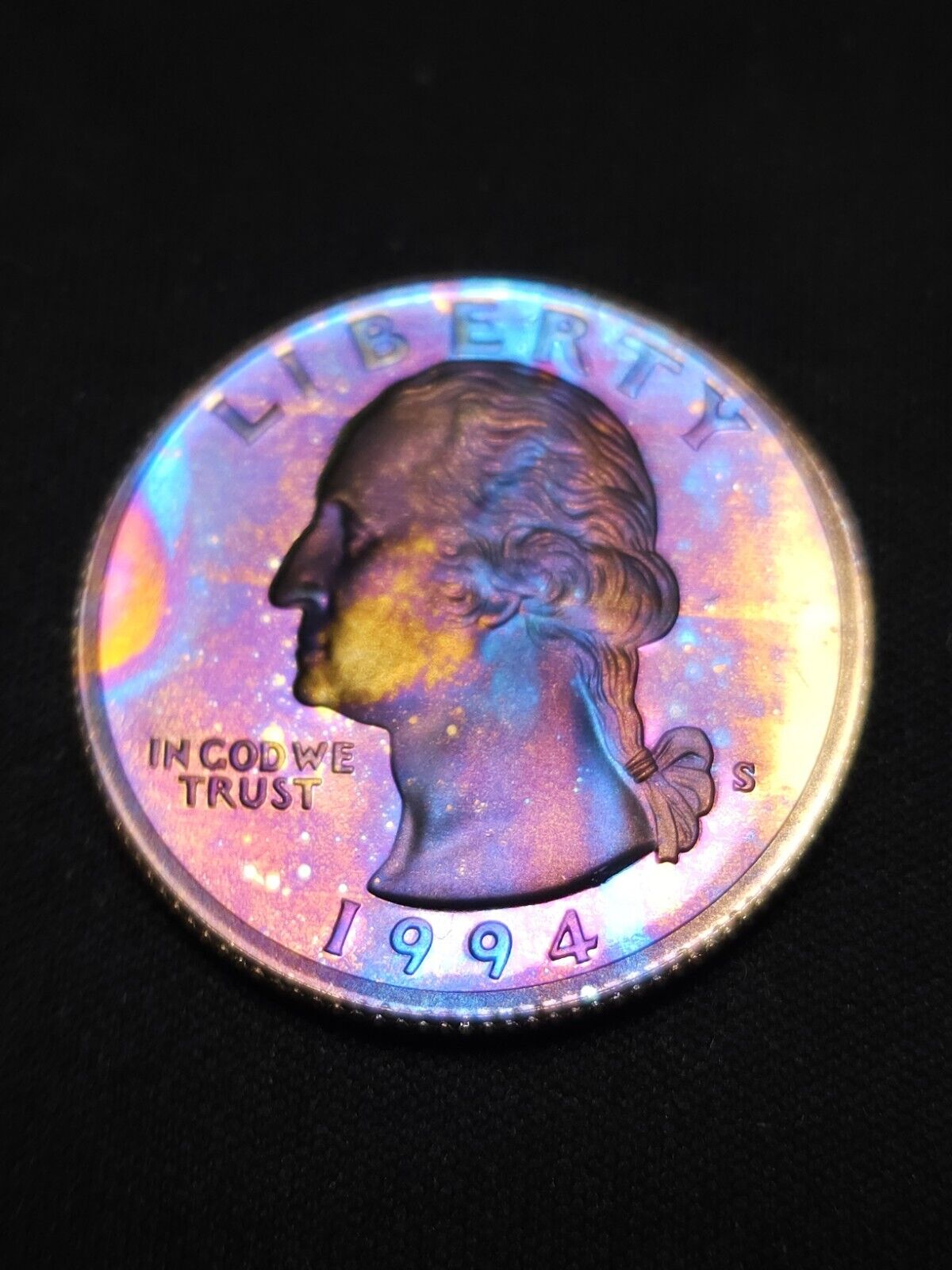 1994 S Washington Quarte Bu Rainbow Toned