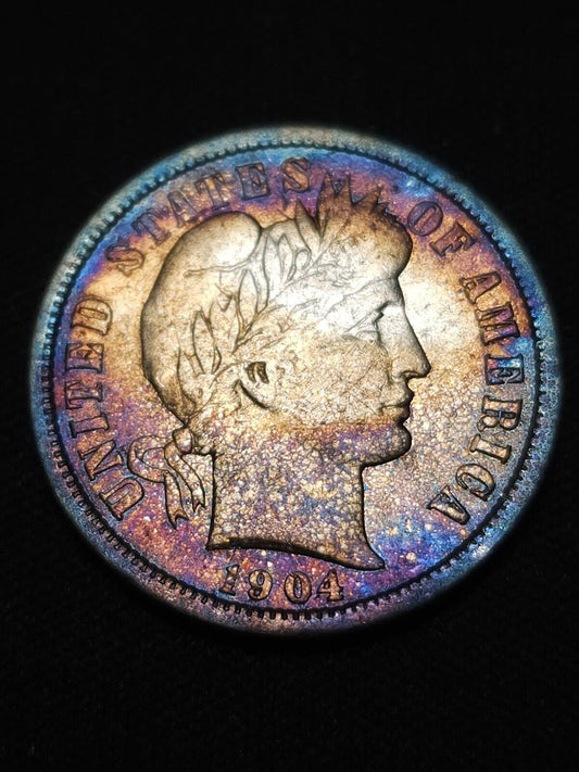 1904 Barber Dime Rainbow Toned