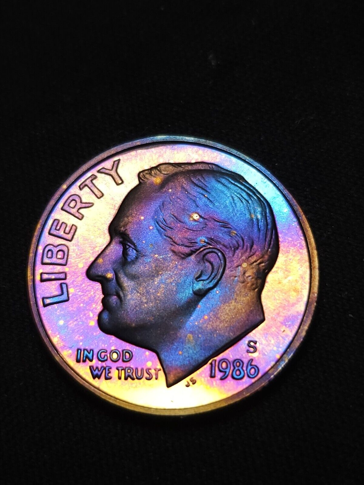 1986 S Roosevelt Dime Proof Rainbow Toned