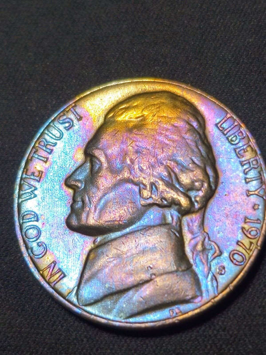 1970-S Rainbow Toned Jefferson Nickel