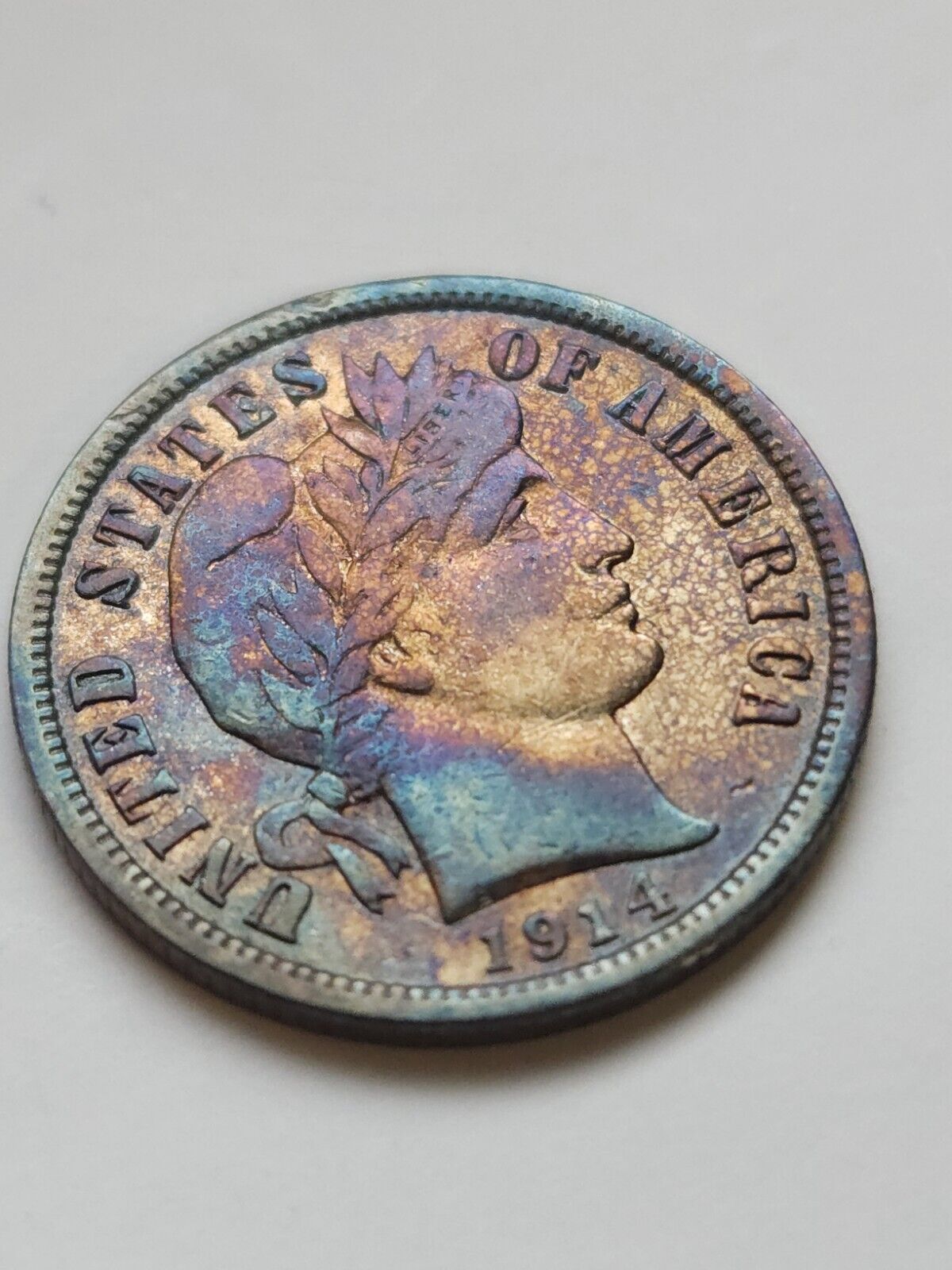 1914 D Barber Dime Monster Toned