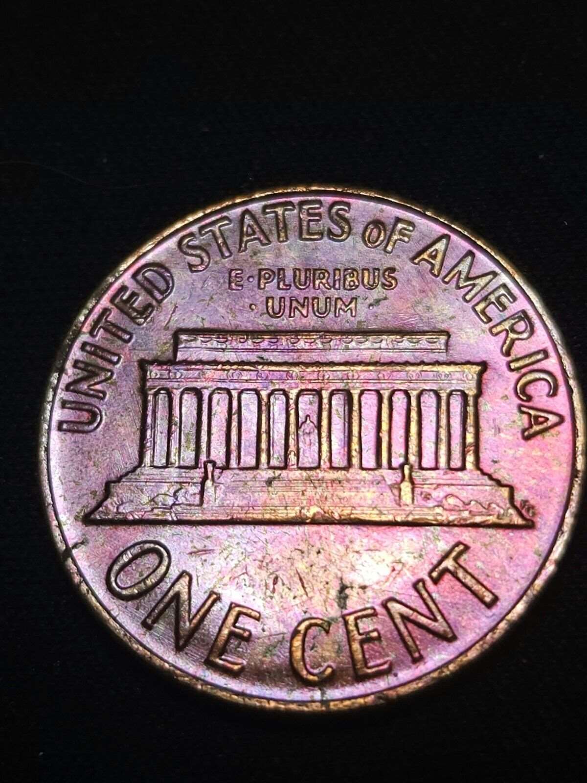 1964 Lincoln Memorial Cent Bu Rainbow Toned