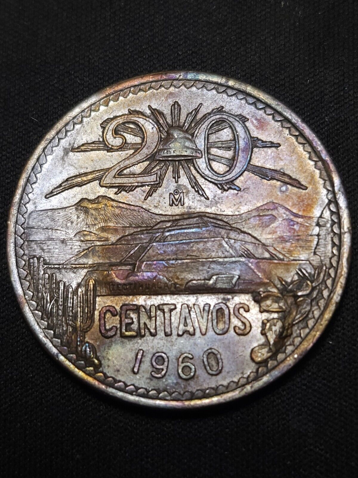 Mexico 1960 20 Centavos Rainbow Toned