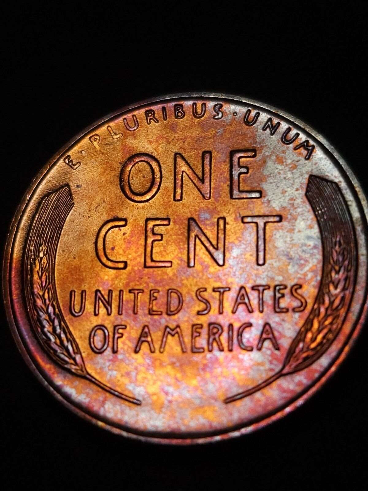 1956-D Rainbow Toned Lincoln Wheat Cent Bu