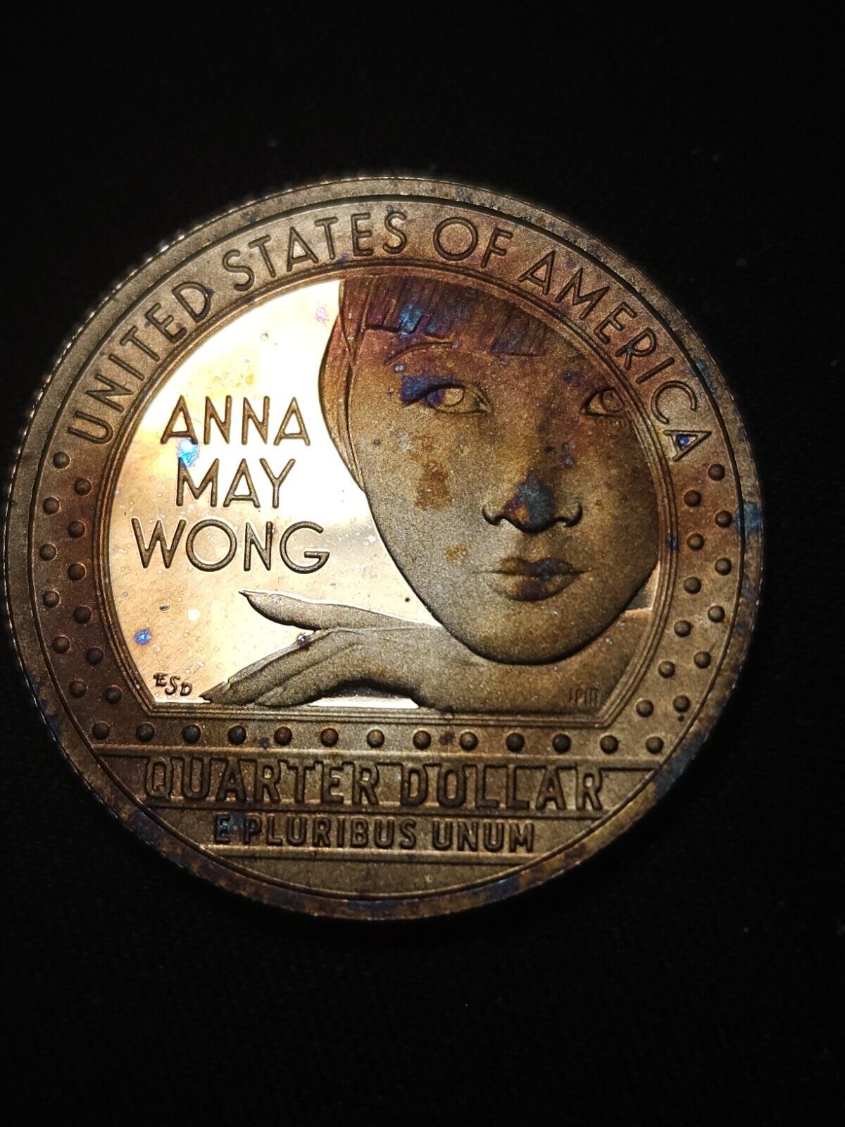 2022 S Proof Anna May Wong Quarte Silver Rainbow Toned