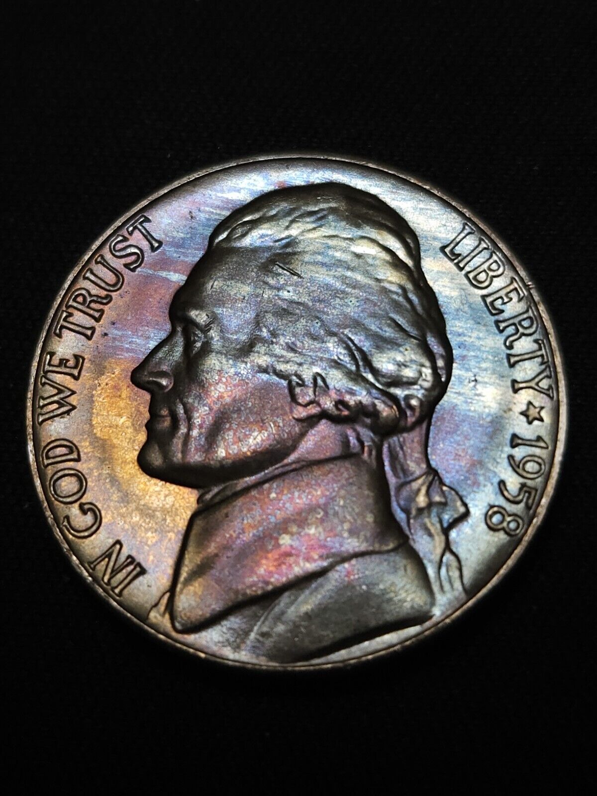 1958 D/D Inverted D FS-501 Jefferson Nickel Bu Rare Variety Rainbow Tone