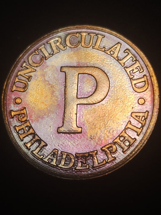 Ddo/ddr Vintage “P” Copper US Treasury Token Medal Philadelphia Mint Toned - ErrorsandOddities33
