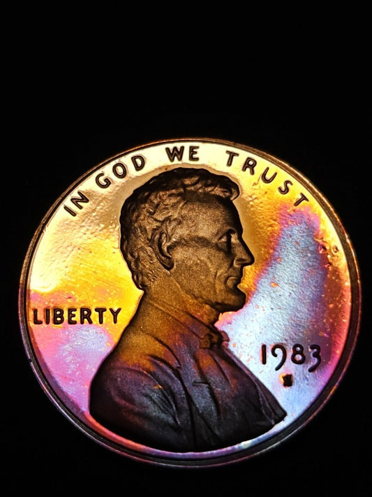 1983 S Lincoln Memorial Penny Proof Rainbow Toned