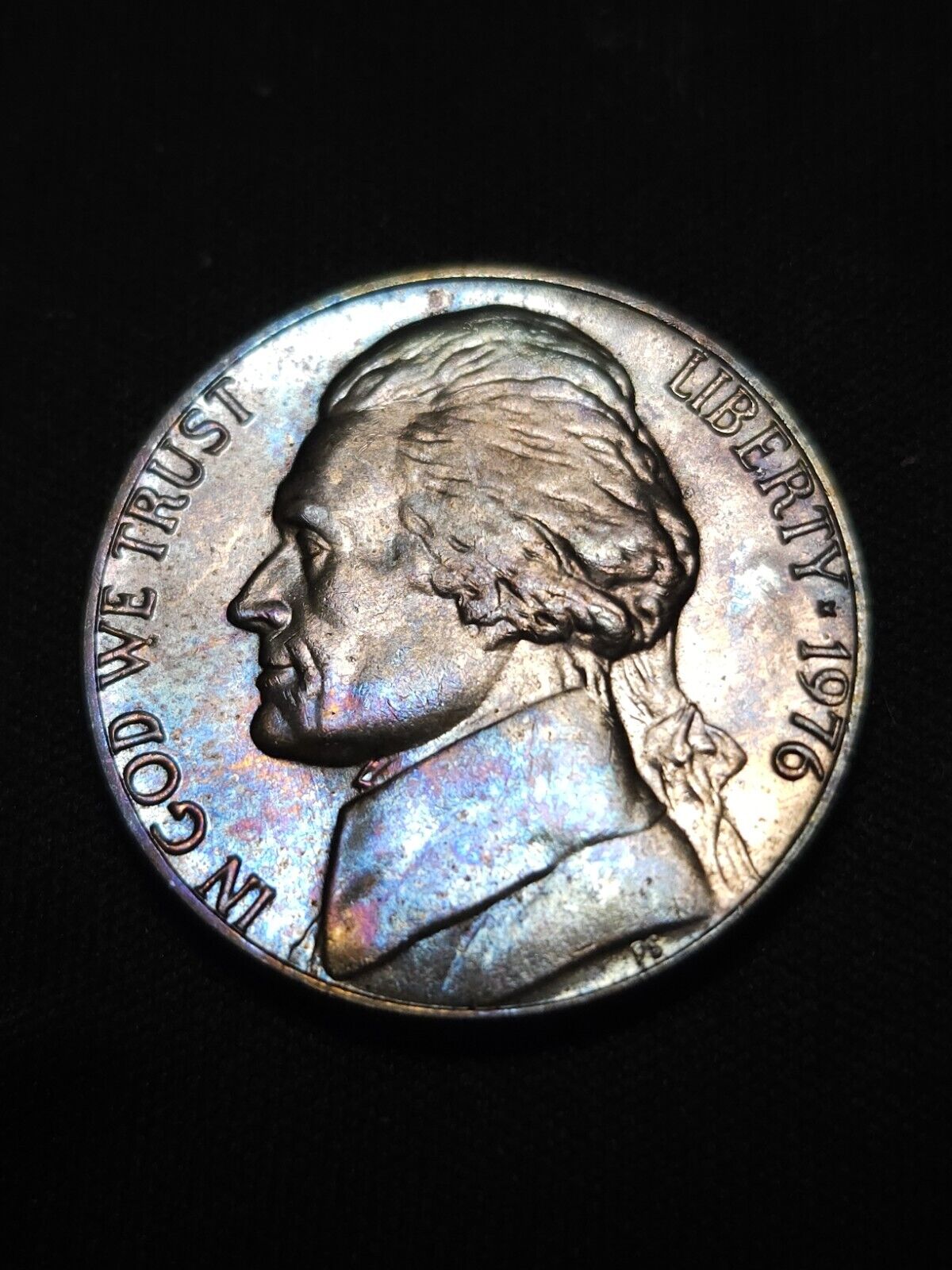 1976 Jefferson Nickel Bu Rainbow Toned