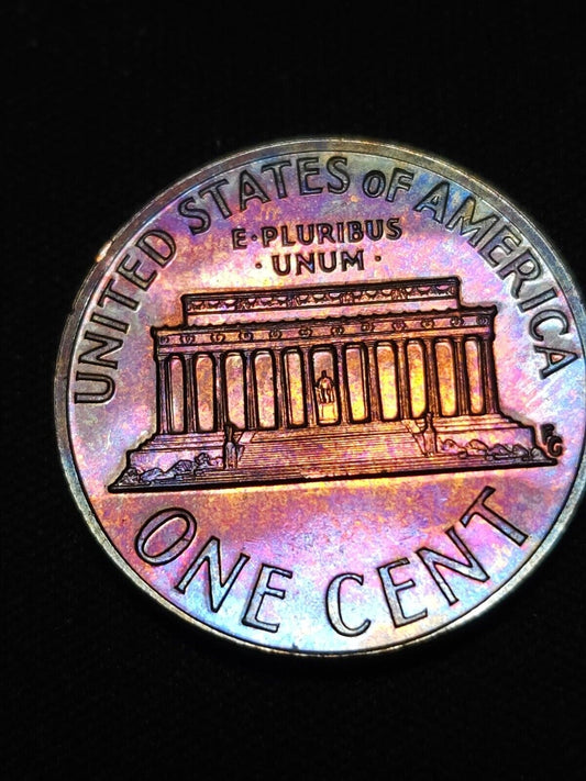 1973 S Lincoln Memorial Penny Proof Bu Rainbow Toned