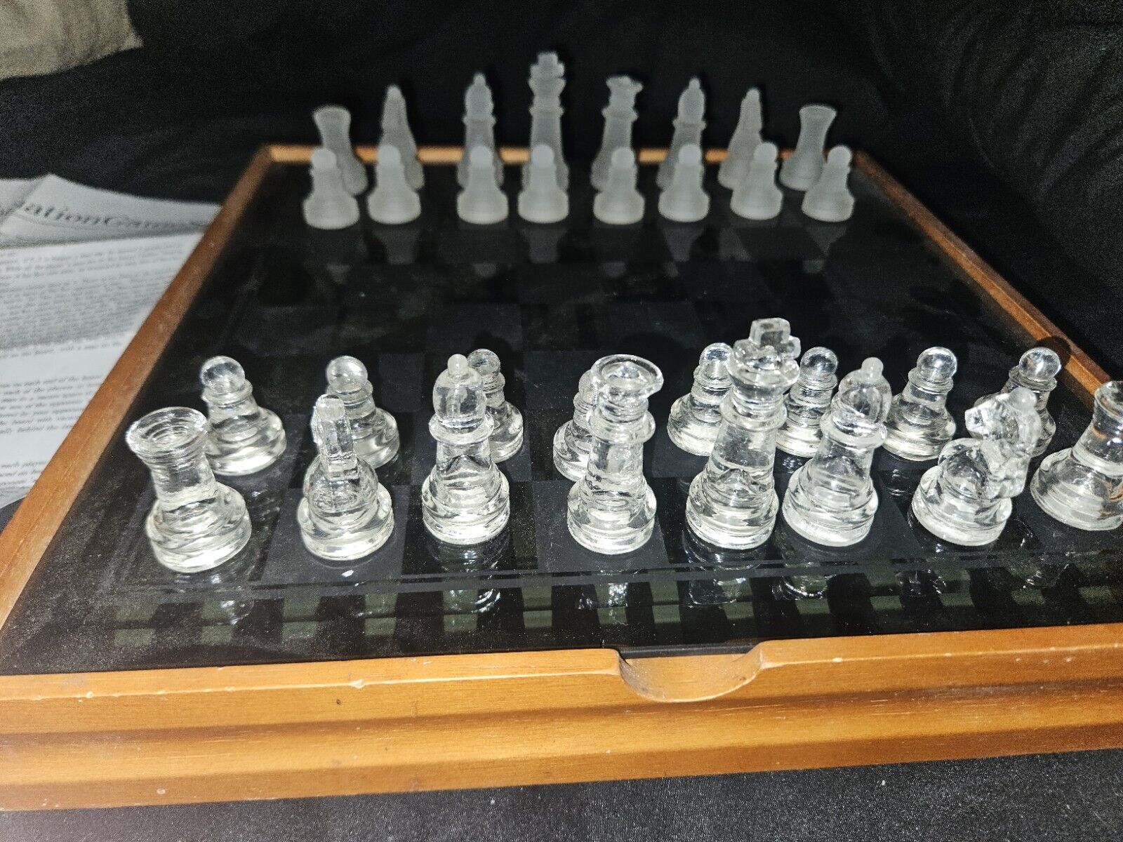 Vintage Wood Crystal Chess Combination Game Set Checkers,backgammon, Cribbage, Errors & Oddities