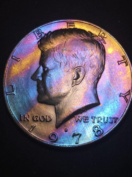 1978 D Kennedy Half Bu Rainbow Toned