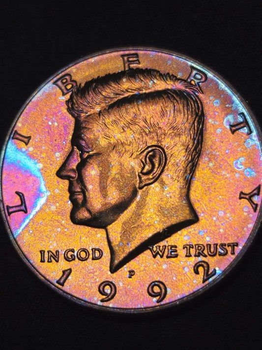1992-P Rainbow Toned Kennedy Half Dollar Bu