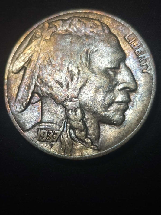 1937-D Rainbow Toned Buffalo Nickel