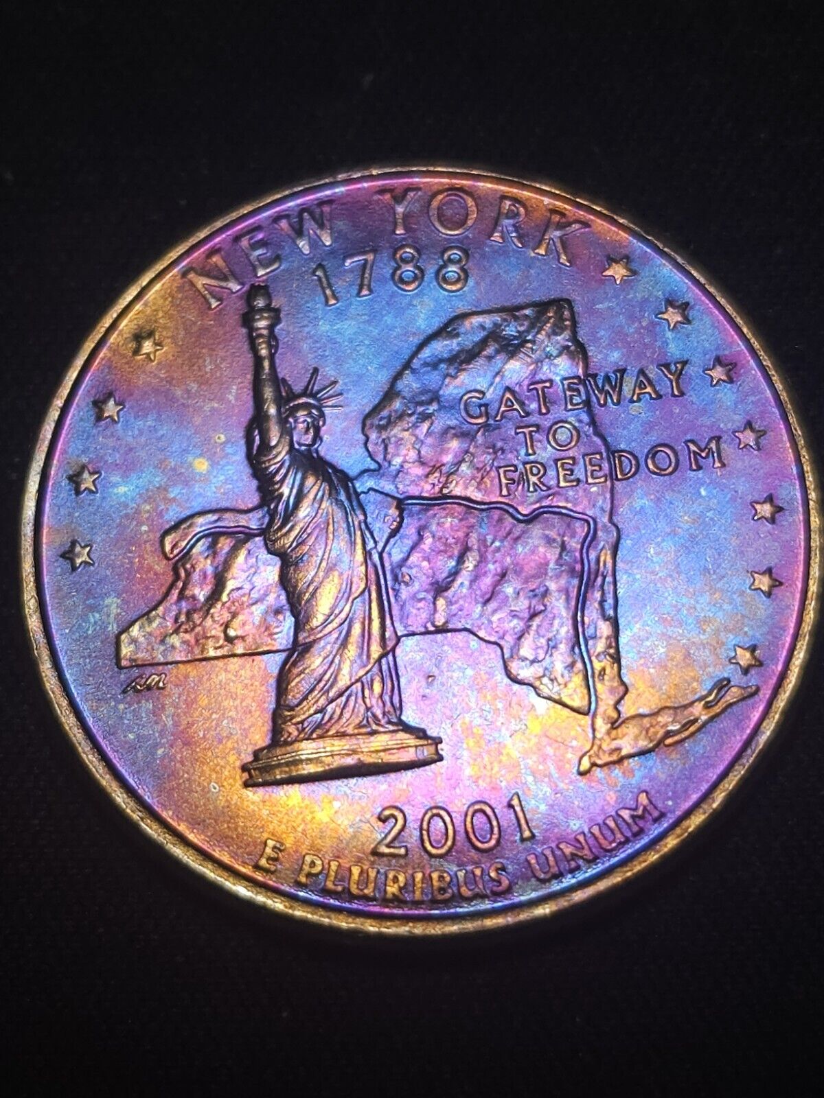 Rainbow Toned 2001 P New York State Quarter Bu Errors & Oddities